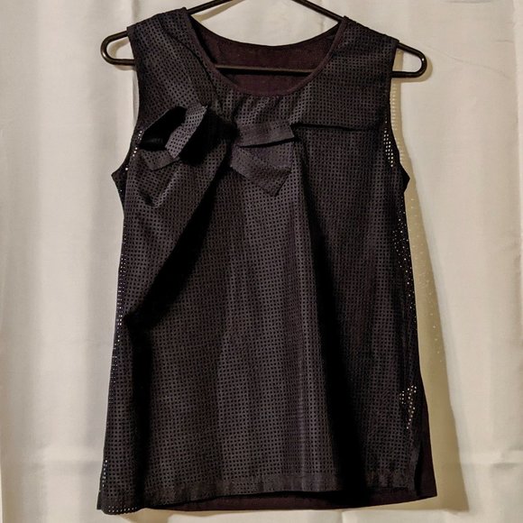Laser Cut Perforated Tank Top With Bow (Navy) - Picture 1 of 11
